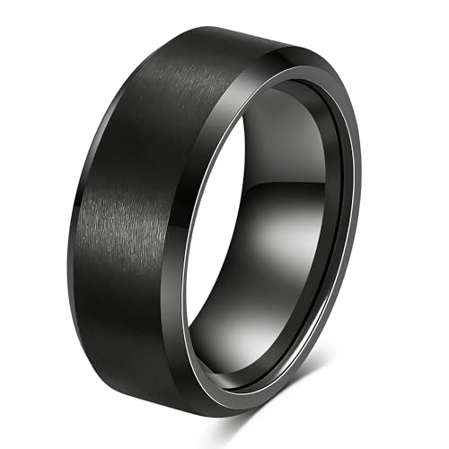 Stainless Steel Wedding Band Ring For Men Women | Sandblasted matte finish, 4mm/6mm/8mm widths, steel/black/gold-tone colors, everyday wear, wedding - color: Matte-8mm-Black