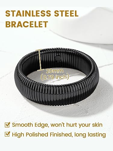 KeyStyle Bangle Bracelets For Women, Stainless Steel Stretch Bracelet Wide | 14K Gold/Rose Gold/Black/Silver Plated Flexible Wide Twisted Link Chain Wristband Jewelry, 10Mm, 16Mm, 20Mm - color: 20mm -Black