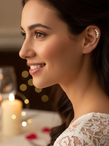 Moissanite 20mm Butterlfy/Flower/Leaf/Bezel Crawler Stud Earrings for Women, 925 Sterling Silver with Gold Plated, Hypoallergenic Cartilage Earrings, Valentines Birthday Anniversary Wedding Gift - color: Bezel Setting - Yellow Gold
