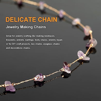 KYUNHOO 5M KC Gold Plated Brass Chain for Jewelry Making Supply Findings | Purple Irregular Natural Stone Necklace Chains Bulk Charm Crafting Chain with Jump Rings lobster Clasps for Women Men DIY - color: Natural Stone-Purple