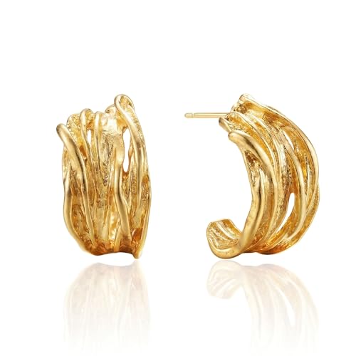 Earrings for Women, Saguine Chunky 14K Gold Plated Hoop Earrings Trendy | Chunky Earring, Big Large U-Shape Drop Twist Dangle Statement Stud Hoops Earrings, Jewelry for Women Gifts - style: C Chunky Earrings