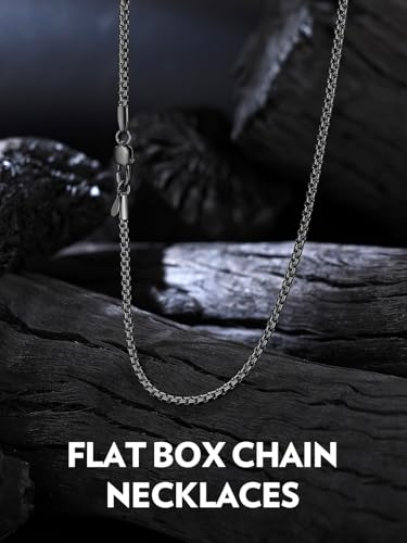 Bandmax Solid Stainless Steel Flat Box Link Chains 2MM/4MM/6MM/8MM Silver/Gold/Black Rolo Cable Chain Necklaces for Men Women 14"-30" Length, Gift Packed - color: 02 2MM-Black Plated