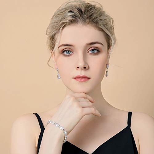 Elegant Jewelry Set for Women Silver Teardrop CZ Drop Earrings and Necklace | Square Teardrop Cubic Zirconia Rhinestone Jewelry Sets Bridal Jewelry Sets for Wedding Bride Bridesmaids Mother of Bride - style: Guardian Angel