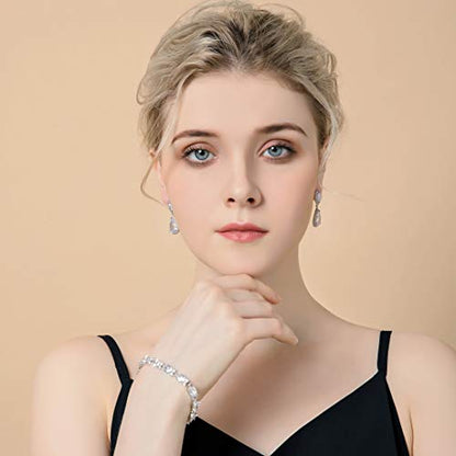 Elegant Jewelry Set for Women Silver Teardrop CZ Drop Earrings and Necklace | Square Teardrop Cubic Zirconia Rhinestone Jewelry Sets Bridal Jewelry Sets for Wedding Bride Bridesmaids Mother of Bride - style: Guardian Angel