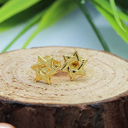 AFFY 14K Gold Plated 925 Sterling Silver Plain Minimalist dainty Stud Earrings Jewelry For Her Women Birthday Gift - color: Star