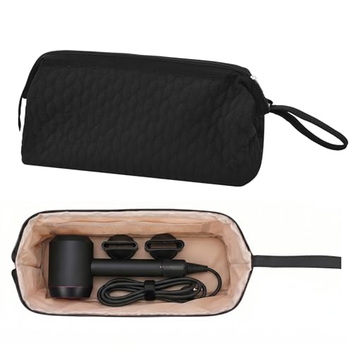 TeeYee Nylon Hair Tools Travel Bag for Dyson Airwrap Quilted Toiletry Bag | Travel Storage Bag for Shark Flexstyle/Curling Iron,Water-repellent,Wide-open,Well-structured,Heat-safe lining,002black - color: 002Black
