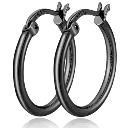 2mm Thin 14K Gold Plated Large S925 Sterling Silver Hoop Earrings for Women Hypoallergenic Big Hoop Non Tarnish Earrings Lightweight 20/30/40/50/60/70mm - color: Black-30mm