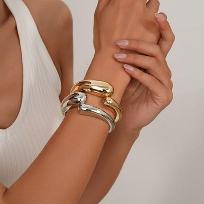 Gold/Silver Cuff Bangle Bracelets For Women Chunky Waterdrop Twisted Hinged Bangle Bracelets Minimalist Arm Cuff Bracelet Jewelry Gifts - color: 5Silver