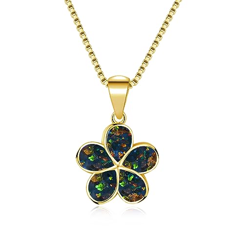 CiNily Opal Leaf/Flower Pendant Necklace for Women Silver Plated Jewelry Gift - color: Flower-Black