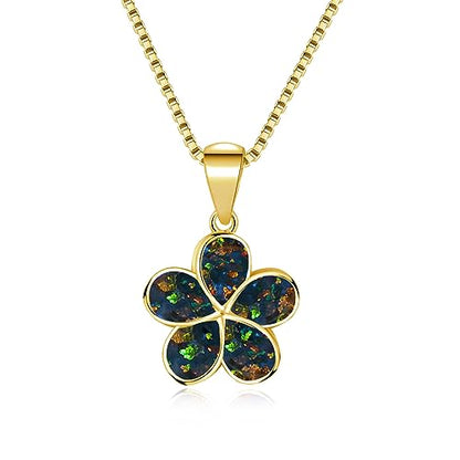 CiNily Opal Leaf/Flower Pendant Necklace for Women Silver Plated Jewelry Gift - color: Flower-Black