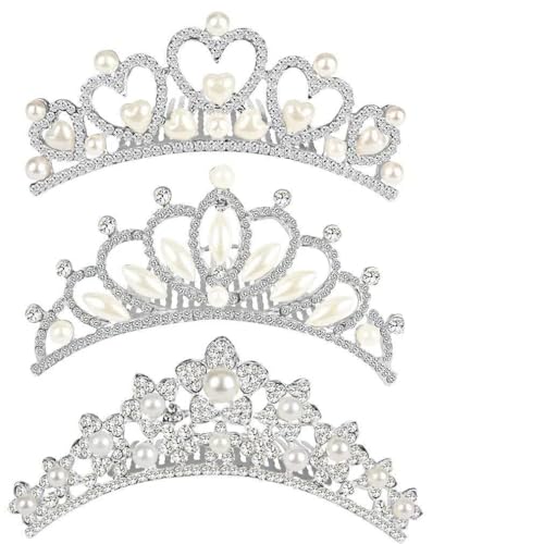 ANBALA Small Tiara Crown with Hair Comb, 3 Pack Mini Tiara Crown Crystal Shiny Hair Accessories Cute Hair Accessories (3 Styles) - color: silver