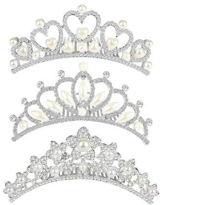ANBALA Small Tiara Crown with Hair Comb, 3 Pack Mini Tiara Crown Crystal Shiny Hair Accessories Cute Hair Accessories (3 Styles) - color: silver