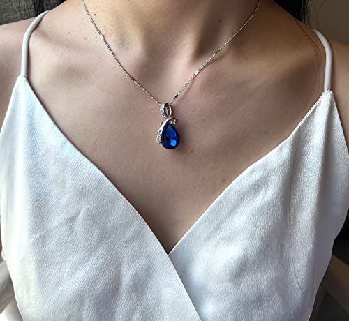 4 Pieces Fashion Teardrop Crystal Rhinstone Pendant Necklace Earring Bracelet Jewelry Set for Women Lady Wedding Birthday Party Prom Gifts - color: Royal Blue