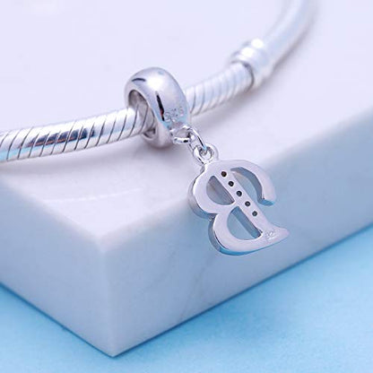 925 Sterling Silver Charms Alphabet Beads fit Pandora Charm Bracelets A-Z Letter Initial Spacer Dangle Clear CZ Stone Authentic for Snake Chain Bracelets - color: B