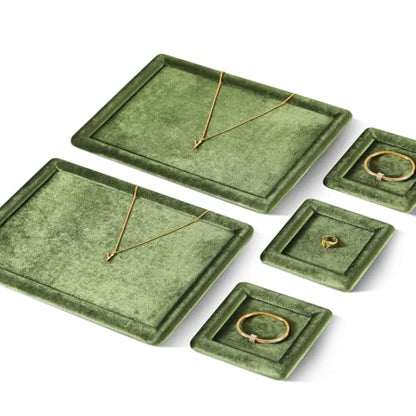 Velvet Jewelry Display Tray for Ring Earrings Necklace Bracelet Flat Tray - color: Olive Green, size: 5.12 × 5.12 in