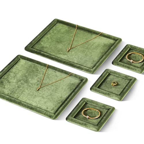 Velvet Jewelry Display Tray for Ring Earrings Necklace Bracelet Flat Tray - color: Olive Green, size: 12.99 × 9.06 in