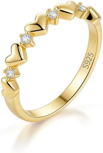 Cross Ring 14K Gold Plated 925 Silver with CZ, Stackable Rings - color: Love 14K Gold, size: 6