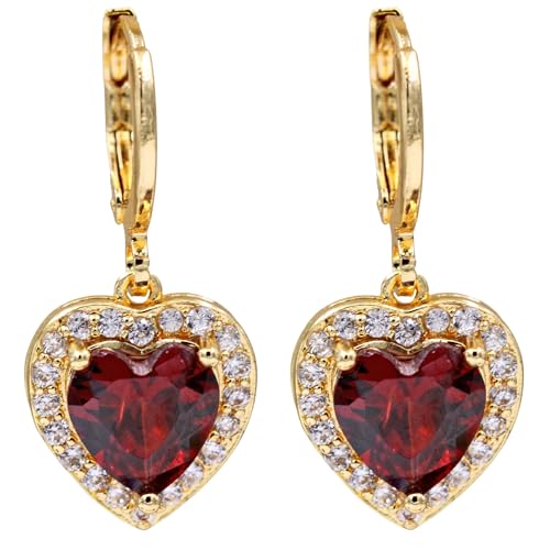 18K Gold Plated Flower Dangle Earrings for Women, Hypoallergenic Cubic Zirconia Earrings, Elegant CZ Drop Earrings, Statement Jewelry Gifts Party Fashion - style: OBS4665_GD_RD