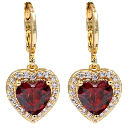 18K Gold Plated Flower Dangle Earrings for Women, Hypoallergenic Cubic Zirconia Earrings, Elegant CZ Drop Earrings, Statement Jewelry Gifts Party Fashion - style: OBS4665_GD_RD