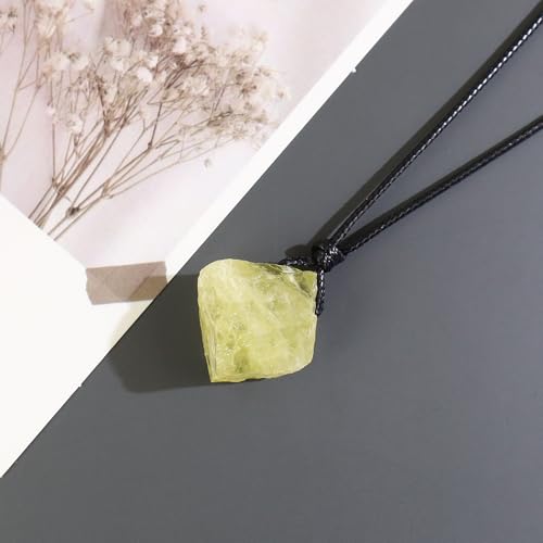 Natural Raw Crystal Necklace for Women Irregular Stone Necklaces Spiritual Gemstone Pendant with Adjustable Rope - color: A-Citine