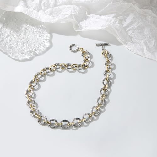Wire Necklaces for Women, 2 Tone Link Chain Necklaces Circles Adjustable Necklaces Costume Jewelry for Women Gifts - color: Round-A