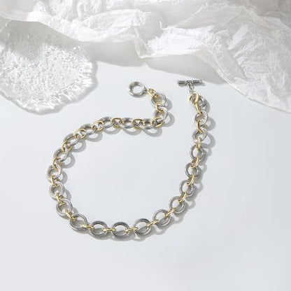 Wire Necklaces for Women, 2 Tone Link Chain Necklaces Circles Adjustable Necklaces Costume Jewelry for Women Gifts - color: Round-A