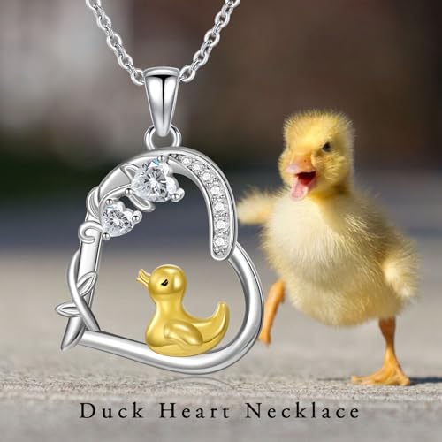 Heart Animal Necklace 925 Sterling Silver Cute Animal Pendant Jewelry Birthday Gifts for Women Girlfriend Mom Animal Lovers - style: Duck