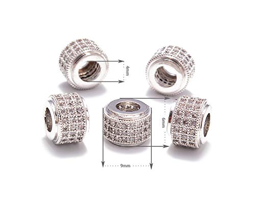 AD Beads Zircon Pave Rhinestones Big Hole Rondelle Spacer Beads 6x7mm 5Pcs Clear on Silver - color: 5 Pcs Clear on Silver 3 Row Rondelle (6x7mm)