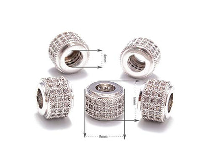AD Beads Zircon Pave Rhinestones Big Hole Rondelle Spacer Beads 6x7mm 5Pcs Clear on Silver - color: 5 Pcs Clear on Silver 3 Row Rondelle (6x7mm)