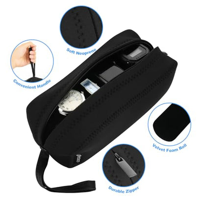 Cosmos Black Color Neoprene Watch and Bracelet Travel Storage Roll Bag with Black Removable Tube Velvet holder - color: Roll Bag-Neoprene