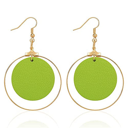 KINIVA Leather Dangle Earrings for Women Trendy, Lightweight Leaf Circle Lightning Earrings Drop, Jewelry Gifts for Women - color: 104 Green