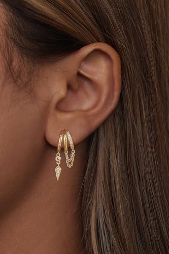 Freekiss Pearl Earrings for Women Trendy: Flat Back Stud Earrings 14K Gold Plated/925 Sterling Silver Freshwater Pearl Dangle Earrings Cute Bow Earrings Wedding Jewelry Birthday Gifts for Women Girls - style: Chain & Zircon-GD