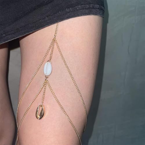 Snake Thigh Chain for Women, Medusa Serpent Garter Leg Jewelry, Gothic Leg Accessories for Halloween Costume, Festival Fashion - style: N Gold Shell Thigh Chain