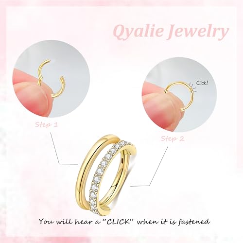 Cartilage Helix Conch Piercing Jewelry Gold Hoop Women Earrings | 2pcs, Huggie, Made of Stainless Steel, 14k Gold Plated, Hypoallergenic, Sparkly Cubic Zircon, Double Hoop design - color: Zircon Gold, size: 2pcs-16g-8/10mm