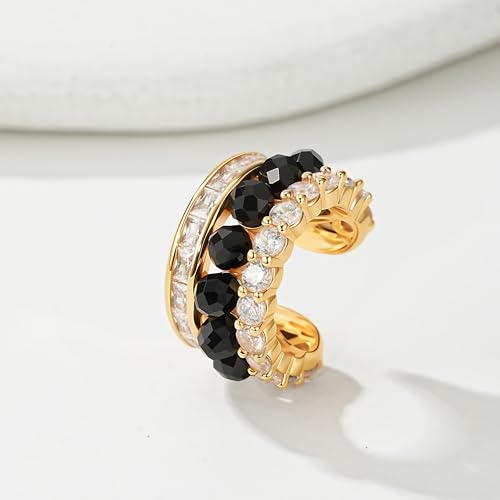 Ear Cuffs Non Piercing for Women 14K Gold Plated Ear Cuff Earrings Colorful Cubic Zirconia Paved Trendy Cartilage Earring Jewelry | Single - color: Black Spinel
