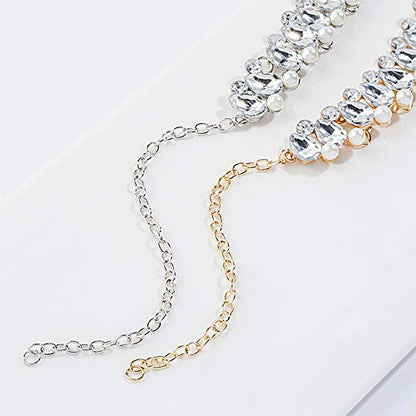 Bohemia Rhinestone Crystal Necklace Pearl Choker Wedding Jewelry Bridal Diamond Pendant for Women - color: gold