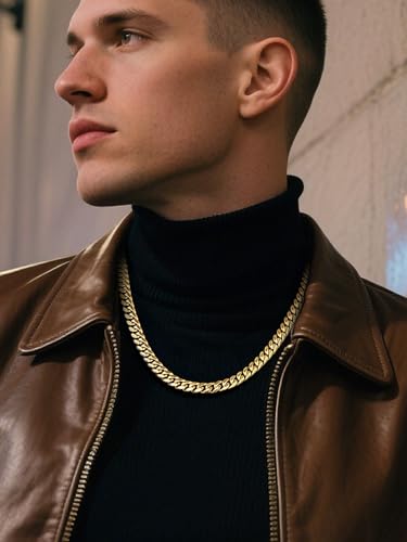 ChainsPro Stainless Steel Mens Cuban Link Chains, Hip Hop Miami Necklace | Daily Wear Jewelry with Gift Box, Silver/Gold Plated/Black, Sweatproof & Waterproof, Hypoallergenic Men Chains, No Tarnish - color: Gold