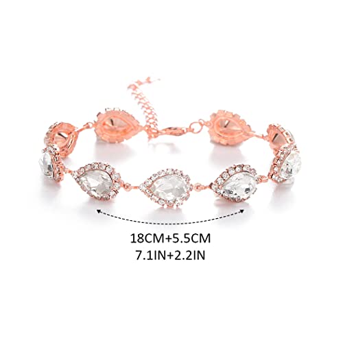 Unicra Bride Crystal Necklace Earrings Set Bridal Wedding Jewelry Sets Rhinestone Choker Necklace Prom Costume Jewelry Set for Women and Brides - color: D-3 Pack Rose Gold Necklace Bracelet Earrings
