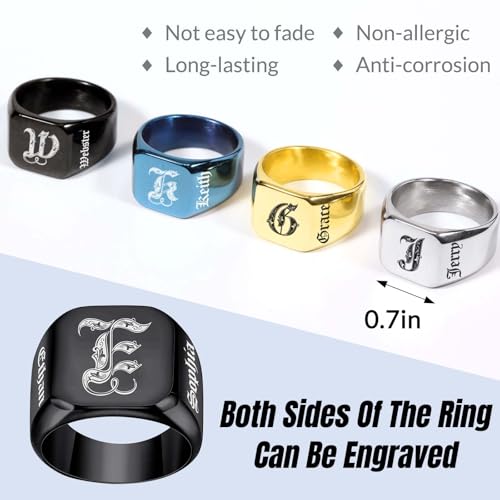 Custom Signet Ring for Men Personalized Initial Ring Custom Mens Rings Engraved Ring Customized Memorial Graduation Gifts for Father Husband Boyfriend Friends - color: Square Black