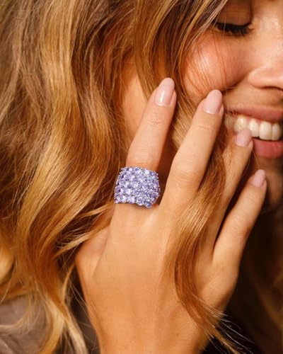 925 Sterling Silver Pave Birthstone Chunky Statement Rings for Women Men | 14K Gold Plated/Silver Large Dome Ring Birthday Cocktail Jewelry,Size 6 to 10(with Gift Box) - color: 06-Created Alexandrite-Jun.