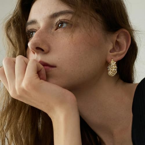 Statement Earrings for Women | Chunky Gold Hoops Rhinestone Thick Hoop Earrings 14K Gold Plated Hypoallergenic - color: Gold-White