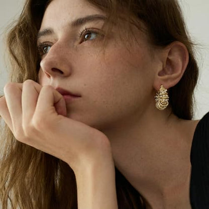 Statement Earrings for Women | Chunky Gold Hoops Rhinestone Thick Hoop Earrings 14K Gold Plated Hypoallergenic - color: Gold-White
