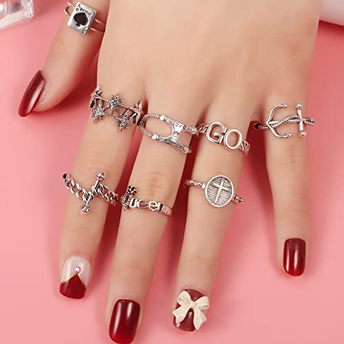 TAMHOO 9/12/15/16 Pcs Open Rings Set for Women with Sparkling Cubic Zirconia- Finger Rings Pack Stackable Rings for Teens,White Gold/Rose Gold/Gold Tone Rings for Girls - style: #4-16pcs/Gothic rings