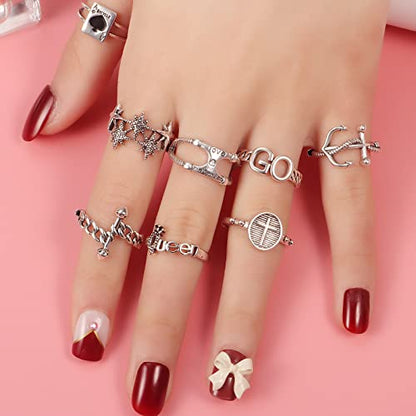 TAMHOO 9/12/15/16 Pcs Open Rings Set for Women with Sparkling Cubic Zirconia- Finger Rings Pack Stackable Rings for Teens,White Gold/Rose Gold/Gold Tone Rings for Girls - style: #4-16pcs/Gothic rings