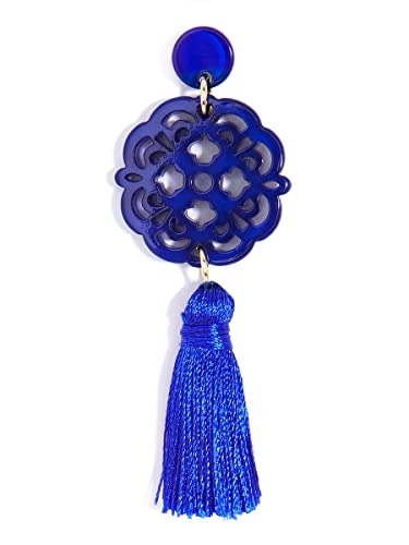 Acrylic Resin Tassel Earrings for Women Geometric Modern Pattern Acetate Drop and Dangle Earrings Trendy Fashion Jewelry - color: Cobalt