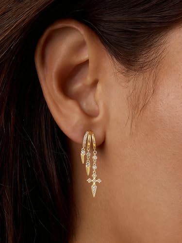 Freekiss Pearl Earrings for Women Trendy: Flat Back Stud Earrings 14K Gold Plated/925 Sterling Silver Freshwater Pearl Dangle Earrings Cute Bow Earrings Wedding Jewelry Birthday Gifts for Women Girls - style: Cross Zircon-GD