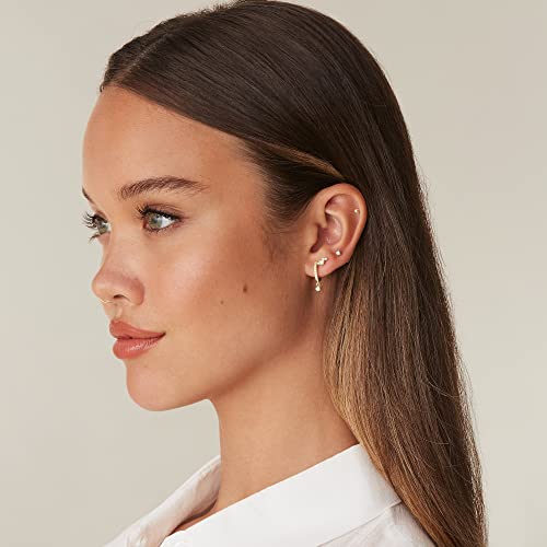 PAVOI 14K Gold Plated Huggie Hoop Earrings with Charms for Women - 925 Sterling Silver Posts Dainty Motif Huggie Hoop Dangle Earrings - Lightweight Dangle Drop Jewelry with Cubic Zirconia - style: Opal