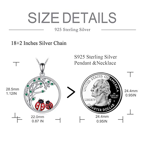 925 Sterling Silver Moon Black Cat Necklace for Women Cat Jewelry - style: F-2 Ladybug Tree of Life Necklace