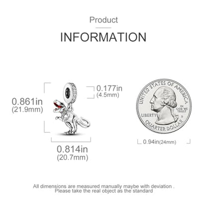 925 Silver Charm for Bracelets Animal Pet Insect Series Women Jewelry Gift - color: Silver dinosaur