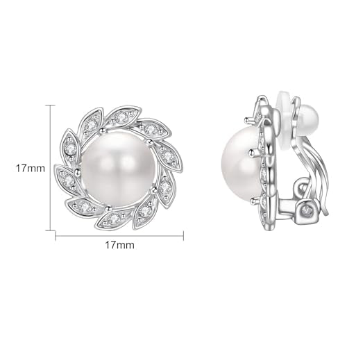 Vintage Pearl Clip On Earrings for Women Silver Rhinestone Earrings